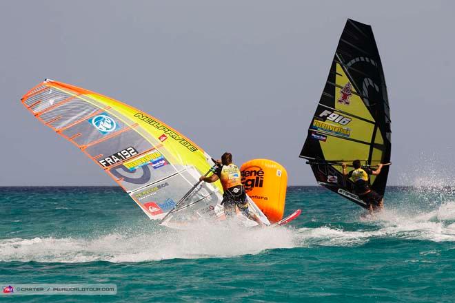 Toselli Holds off Albeau - 2014 PWA Fuerteventura Grand Slam ©  Carter/pwaworldtour.com http://www.pwaworldtour.com/